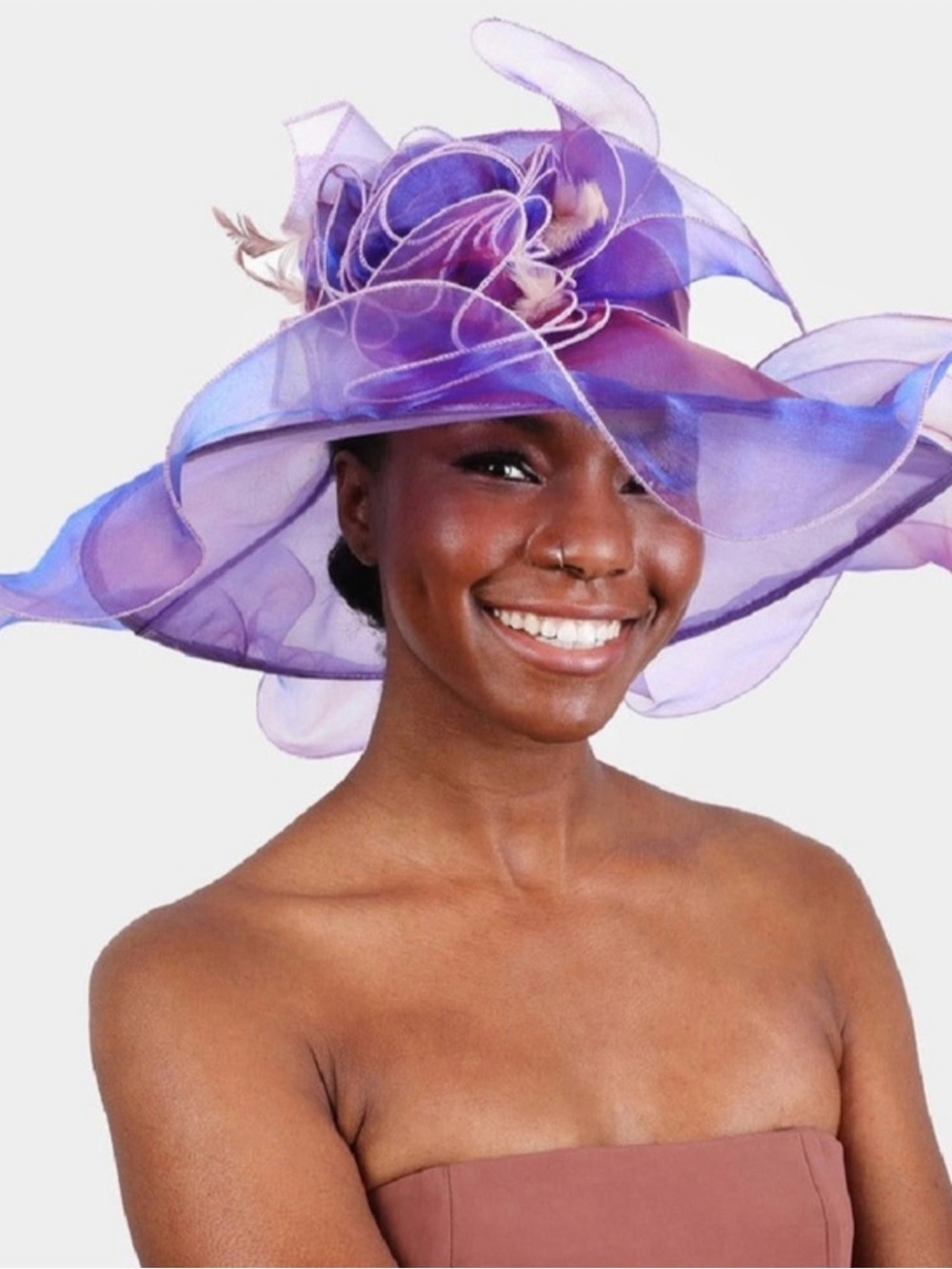 Elegant Lavender Organza Wide-Brim Women’s Hat